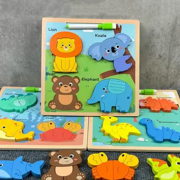 1 Комплект цветни дървени Ярки цветове, Дъска за рисуване с Динозавром, Играчки за забавления, Детски Играчки-пъзели