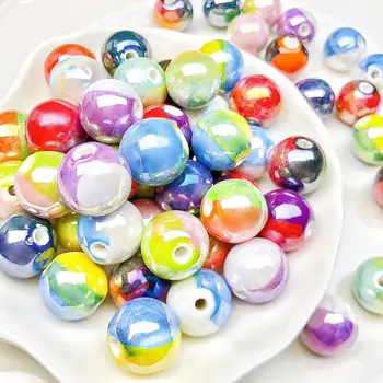 10 БР 15 мм, разноцветни керамични мъниста, ръчно изработени Кръгла распорная топчета за Обици Гривни Колиета Материал Бижута и Аксесоари