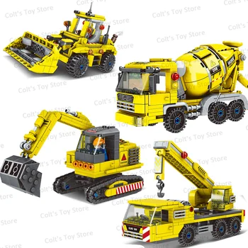 2023 Багер Кран бетономешалка товарач Инженерни камиони Модели на градски строителни комплекти САМ Събрание тухли фигурки детски играчки подарък