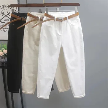 2023 Бели дънки, дамски свободни ежедневни панталони, пролет-лято, корейски дънкови панталони с дължина до глезена на крака, женски каубойски панталони цвят каки, черни