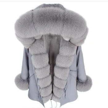 2023 Модерно зимно яке, дамско палто от естествена кожа, яка от естествен лисьего кожа, Свободни дълги паркове, Връхни дрехи от големия кожа, свалящ се