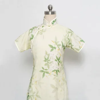 2023 Ново дамско винтажное елегантна китайското традиционната рокля Чонсам, зелени цветя тънки вечерни рокли Qipao от S До XXL