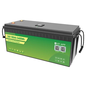 24V 100Ah 2560Wh литиева батерия LiFePO4 и вградени елементи от клас A 100A BMS на 24 В по-високо напрежение и капацитет на 2,56 кВт*ч