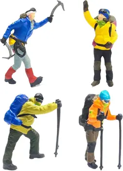 4 бр. миниатюрни фигурки на хора, скално катерене в мащаб 1/64, раскрашенные на модела фигурки, малки фигури на хора, зимно катерене, изправени фигурки, определени