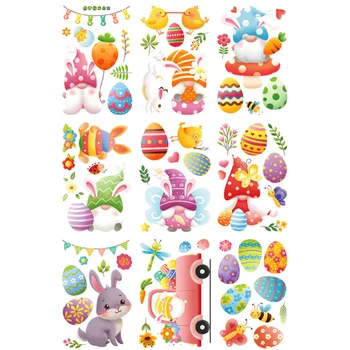9 Листа, сладък Великденски яйца, стикер на стената със заек, Оформление на витрини, Электростатическая декоративна стикер, Влага, противообрастающая