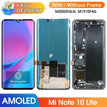 AMOLED Екран за Xiaomi Mi Note 10 Lite LCD дисплей на Цифров Сензорен Екран с Рамка за Mi Note 10 Lite M2002F4LG M1910F4G
