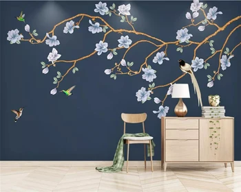 beibehang Потребителски китайски тапети ръчно рисувани модерни цветя, птици, цветя магнолия ръчно рисувани ТЕЛЕВИЗИЯ фон papel de parede тапети