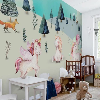 beibehang скандинавски мультяшная фотоискусственная боядисване тапети с единорогом детска стая розови тапети спалня за момичета стая за момчета рисувани стенни