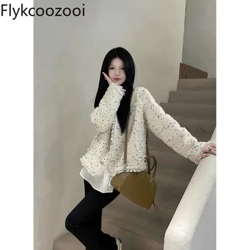 Flykcoozooi/ дамски пролетно яке с дълъг ръкав и принтом в грах, реколта шик якета, ежедневни палто в корейски стил, пролетен дамски дрехи