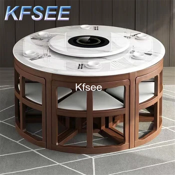 Kfsee 1 комплект 128 см Кръгла Европейския маса за хранене за 6 стола