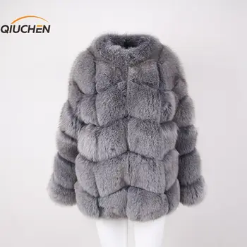 QIUCHEN PJ8140 2019 ново записване, дамски зимни дебело палто от естествена лисьего кожа, якето е от висококачествен лисьего палто с яка-часова облекло