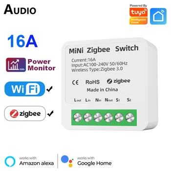 Sasha Zigbee Wifi Smart Switch Модул 2-Полосного Управление с Енергиен Монитор App Control САМ Light Breaker Поддържа Алекса Google Home