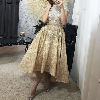 Serene Hill Златното Луксозна вечерна рокля Трапецовидна форма, с високи дъна, расшитое мъниста, 2023, с къс ръкав за жени, на официална вечерна рокля CLA60757