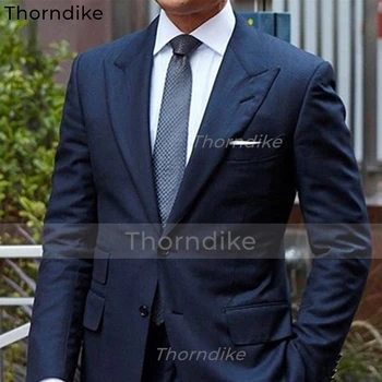 Thorndike 2022, Елегантни мъжки бизнес костюми в две копчета, тъмно сини мъжки костюми за бала, 2 предмета (яке + панталон)