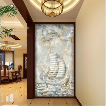 wellyu Индивидуални мащабни стенописи Yifanfengshun мраморни нефрит релефен тапет тапет за антре, коридор