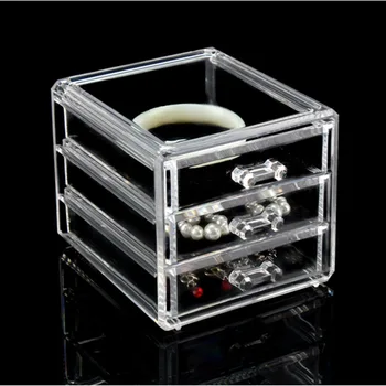 Акрилна косметичка, 3-слойная Прибиращ кутия за съхранение на бижута, Прозрачна поставка за боядисване на козметика