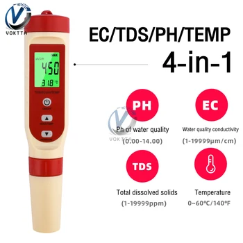 Анализатор, качество на водата TDS 4 В 1 Многофункционална Дръжка за определяне на качеството на водата с подсветка Four In One TDS/ЕО/PH/temperature