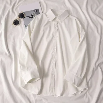 Бели Ризи, Топове, Дамски Блузи свободно намаляване с дълъг ръкав, модни однобортные ризи, новост пролетта 2023