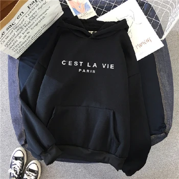 Блузи с писмото принтом c ' est La Vie Paris, студентски двойка Унисекс, уникален естетичен удобен пуловер с писмото принтом