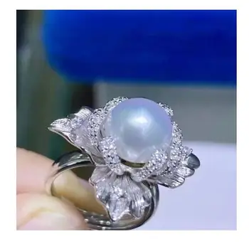 Великолепен ОГРОМЕН пръстен с перли АААА 10-11 мм от естествени бели перли Akoya 925s
