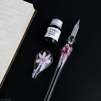 Винтажное арт, ръчно изработени, елегантни кристални цветя стъклена дръжка, мастило химикалки за сигнализация, подарък Директен доставка