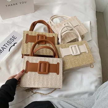 Дамска чанта 2023, Нова лятна модерна чанта в западен стил, сламени чанти през рамо за жени, чанта-тоут