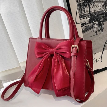 Дамска Чанта, Червена Нишевая Модни Сватбената чанта, Нова Висококачествена Универсална Чанта с Лък, Скъпа Подарък Чанта, Дамска Чанта През Рамо