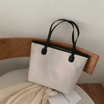 Дамски холщовая чанта през рамо, корейската мода, художествени писма, холщовая чанта с голям капацитет, лесна чанта-тоут с едно рамо