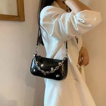 Дамски чанта през рамо с веригата и иконата, Дамска Чанта от мека изкуствена кожа, Луксозни дизайнерски чанти-незабавни посланици, модни дамски ръчна чанта