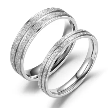 Европейската и американската мода, нов стил, пръстен с перли и пясък, популярно пръстен за двойки от титанов стомана, матирано пръстен за двойки, Годежен пръстен