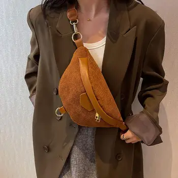 Ежедневни вельветовая чанта през рамо за жени, поясная чанта, лесен пътен чантата си за телефон, голяма холщовая поясная чанта, бананова поясная чанта