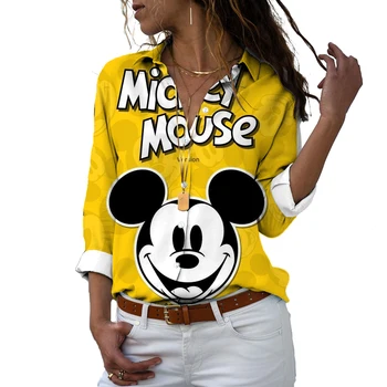 Есенна блуза, риза с шарките на Дисни, Мини Маус, на женската риза с ревера и 3D принтом в стил аниме