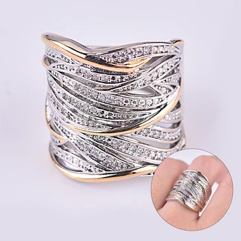 Жена годежен пръстен дамски Модни Златен, сребърен цвят, многопластов пръстен с намоткой, Бижута Подарък, Луксозно кристалното кух пръстен
