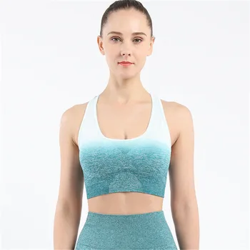 Жена съкратен топ за практикуване на йога, боядисан градиентный спортен сутиен за жени, женски костюм от синтетична тъкан, безшевни спортна жилетка омбре