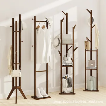 Закачалка за дрехи от бамбуково материал, подови закачалка за дрехи в спалнята, закачалка за дрехи в стаята, проста модерна многофункционална закачалка от масивно дърво