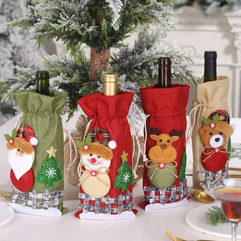 Коледна капачка за бутилка вино, Коледна декорация, Празничен Дядо Коледа, капак за бутилки с шампанско, Коледни украси за дома