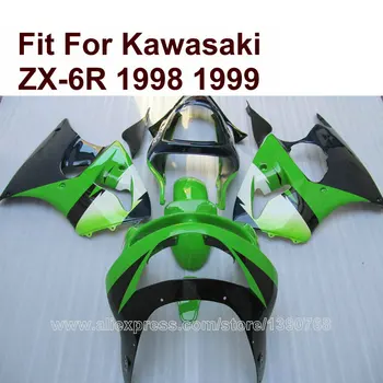 Комплект обтекателей за Kawasaki ZX6R 1998 1999 зелени черен кожух, Ninja 636 ZX 6R 98 99 безплатна настройка PO07