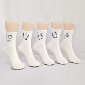 Корейски модни чорапи с хубав забавен израз на лицето, обикновена бели чорапи в японски стил харадзюку, пролетно-летни чорапи за улично шоу