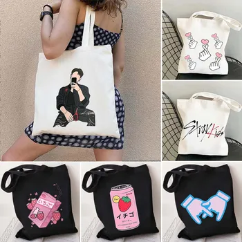 Корейски парусиновые чанти-тоут Kpop Сладко Love Finger Stray Heart Детски Стаи, холщовая чанта-тоут през рамо, чанти за пазаруване в стил харадзюку
