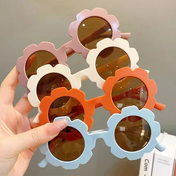 Летни детски кръгли слънчеви очила с подсолнухом за момчета и момичета, слънчеви очила с цветен модел, защита от ултравиолетови лъчи, класически детски очила