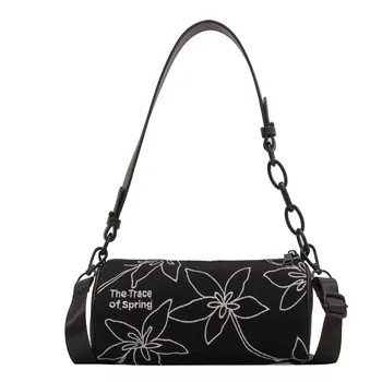 Луксозна чанта от платно, дамски чанти през рамо, дизайнерски дамски чанти-тоут във формата на бъчва, чанти през рамо с горната дръжка за жени