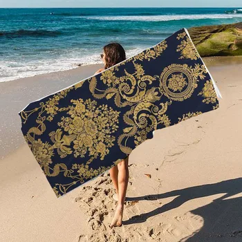 Луксозно черно злато премиум-клас с цветен модел, быстросохнущее плажна кърпа от микрофибър, мъжки и женски, меки абсорбиращи кърпи голям размер, Подложка за къмпинг