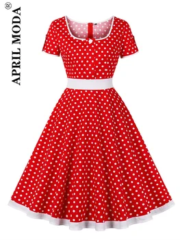 Лятото винтажное рокля midi в ретро стил с къс ръкав, червено 50-те и 60-те години, Луксозна вечерна туника 2023 с пин-апом, празнична премяна Vestidos De Fiesta