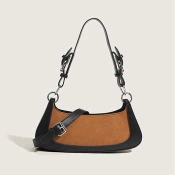 Мат изкуствена кожа луксозни дизайнерски чанти за жени 2023 чанта мода контраст срастване на две колани, чанти през рамо