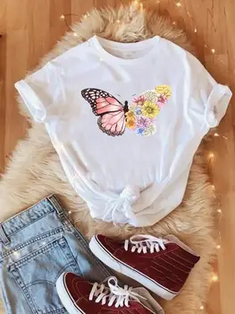 Модерен летен тренд във формата на крила на пеперуда, скъпа женска риза, дамски дрехи с къс ръкав и принтом, дамски пролетно графична тениска