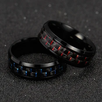 Модерен пръстен, изработени от въглеродни влакна от титанов стомана за мъже, синьо, червено квадратно пръстен, изработени от въглеродни влакна, мъжко корав пръстен, модни бижута