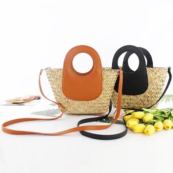 Модни зашити слама тканая чанта-месинджър, Тайланд, нишевый дизайн, водна трева, дамски ежедневни тканая плажна чанта
