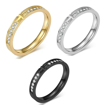 Модни минималистичные пръстен черен/златен цвят с кръст, за жени, мъже, пръстен от титанов стомана, циркон, двойка сватбени украси, подаръци
