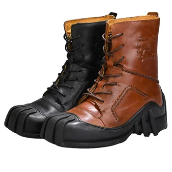 Мъжки военни обувки от естествена кожа Botas Masculina, мъжки обувки с черепи голям размер, 8 #20/15g50