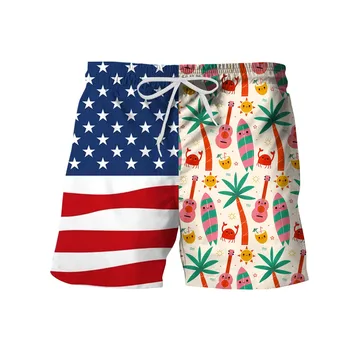 Мъжки Модни Хавайски Плажни Шорти с принтом на Деня на Независимостта, плътно Прилепнали Спортни, Ежедневни Панталони, Панталони, Мъжки Панталони мъжки шорти Shorts